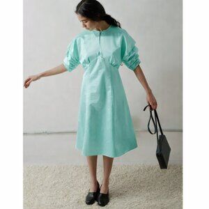MERYLL ROGGE *NEW* Gathered Sleeve Seafoam Sateen Dress